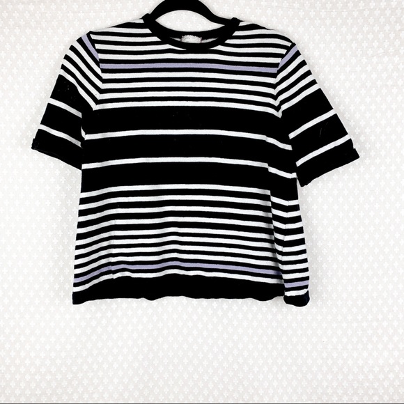 Anthropologie Tops - Anthropologie Postmark Black Striped Crop Boxy Tee
